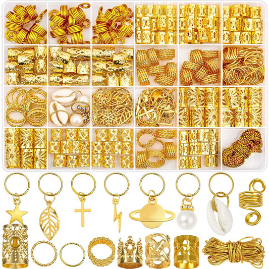 259PCS Hair Jewelry Set – Gold Dreadlock & Braid Accessories, Rings, Cuffs & Clips for Women