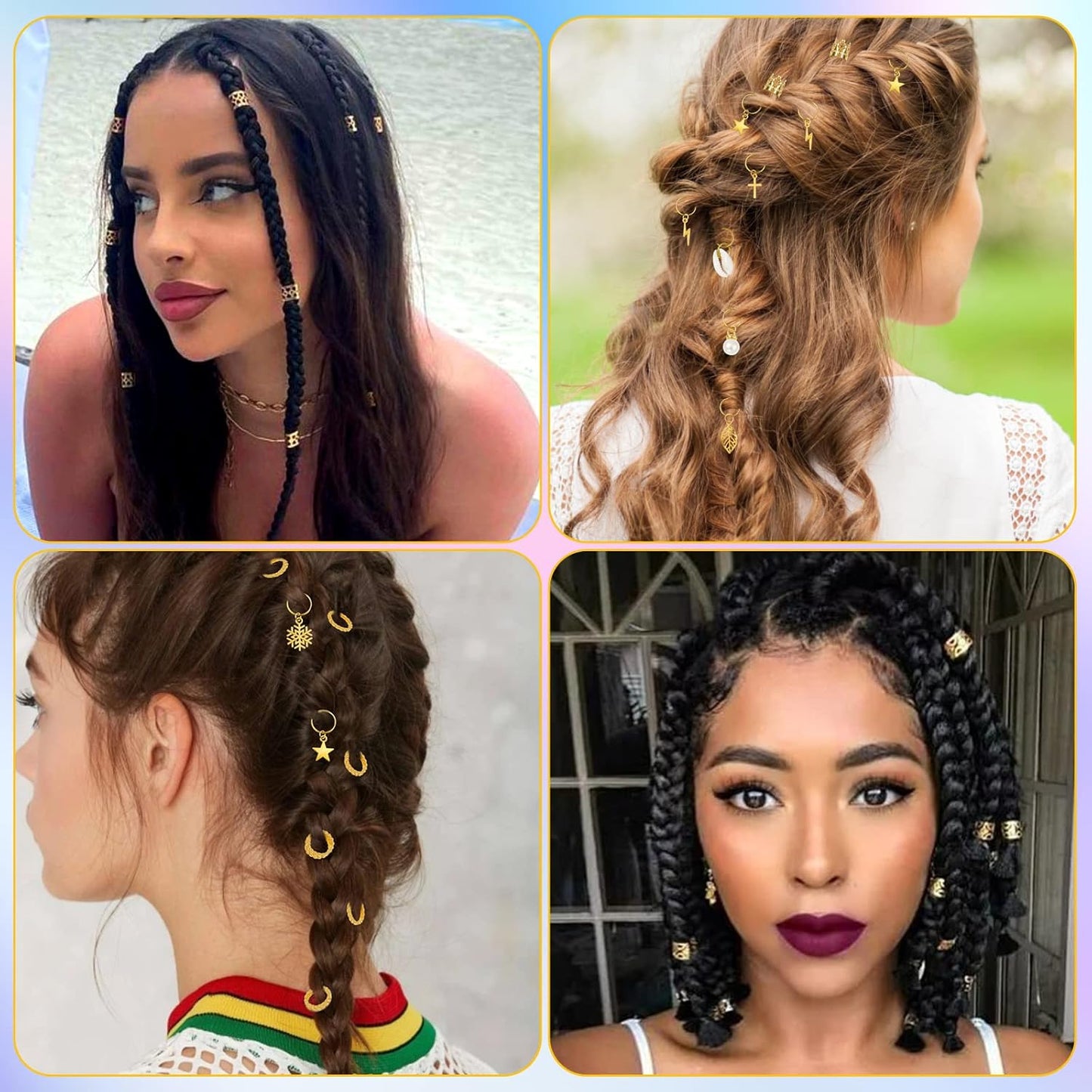 259PCS Hair Jewelry Set – Gold Dreadlock & Braid Accessories, Rings, Cuffs & Clips for Women