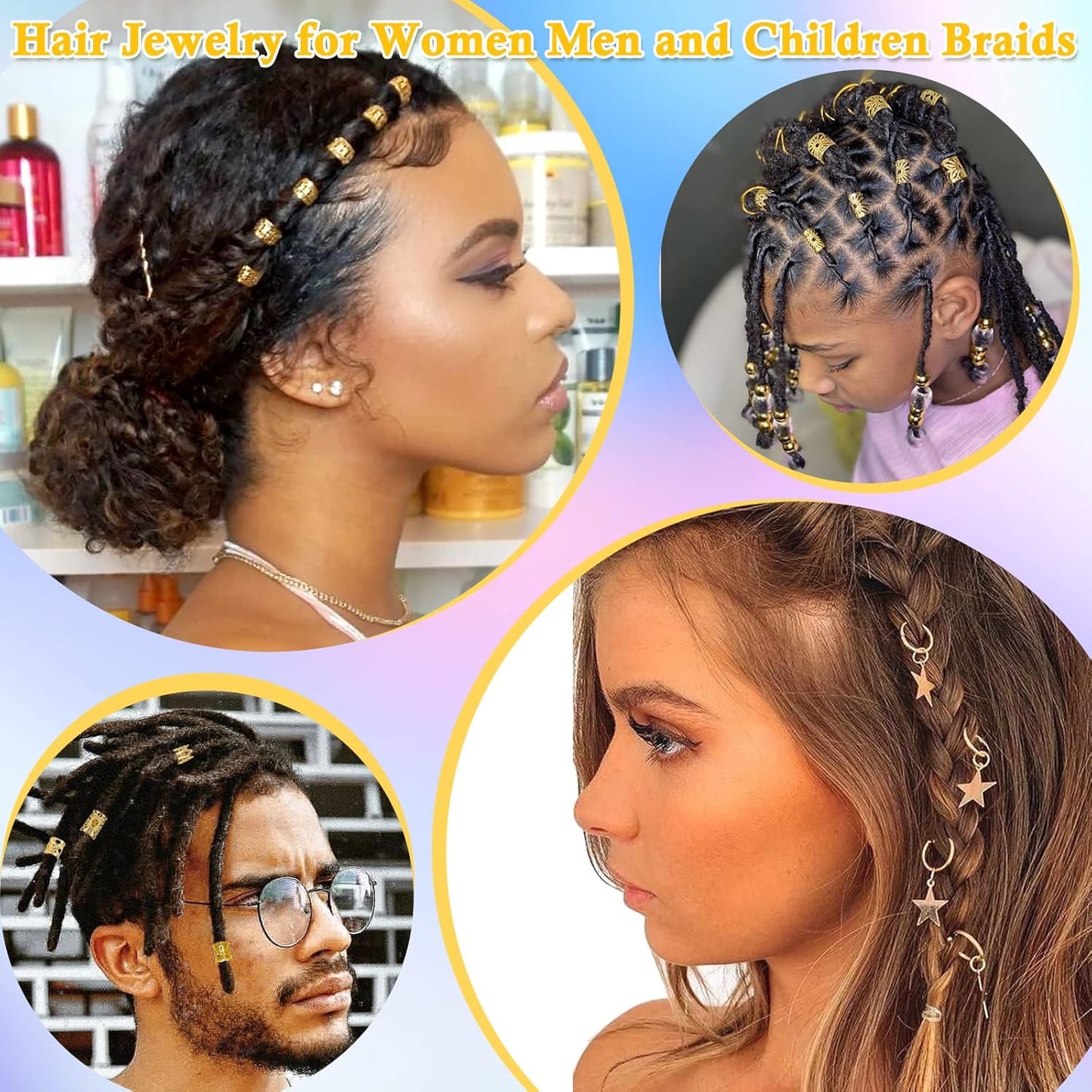 259PCS Hair Jewelry Set – Gold Dreadlock & Braid Accessories, Rings, Cuffs & Clips for Women