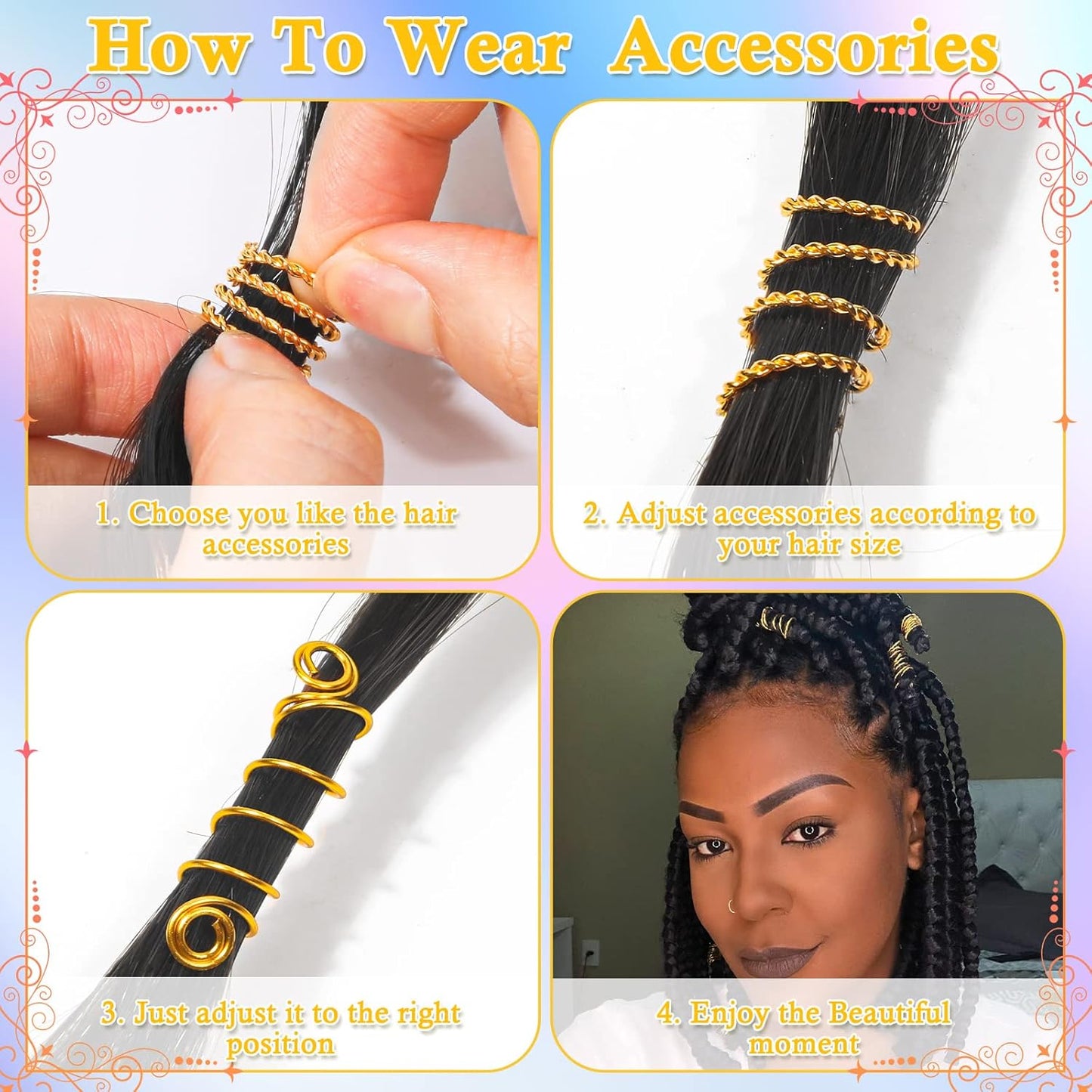 259PCS Hair Jewelry Set – Gold Dreadlock & Braid Accessories, Rings, Cuffs & Clips for Women