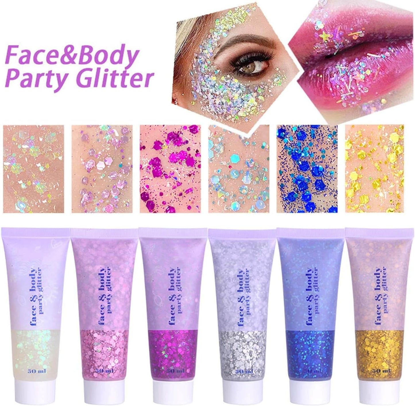 50ml Clear White Body & Face Glitter Gel - Chunky Sparkling Rave & Festival Accessory, Mermaid Sequins for Hair, Halloween