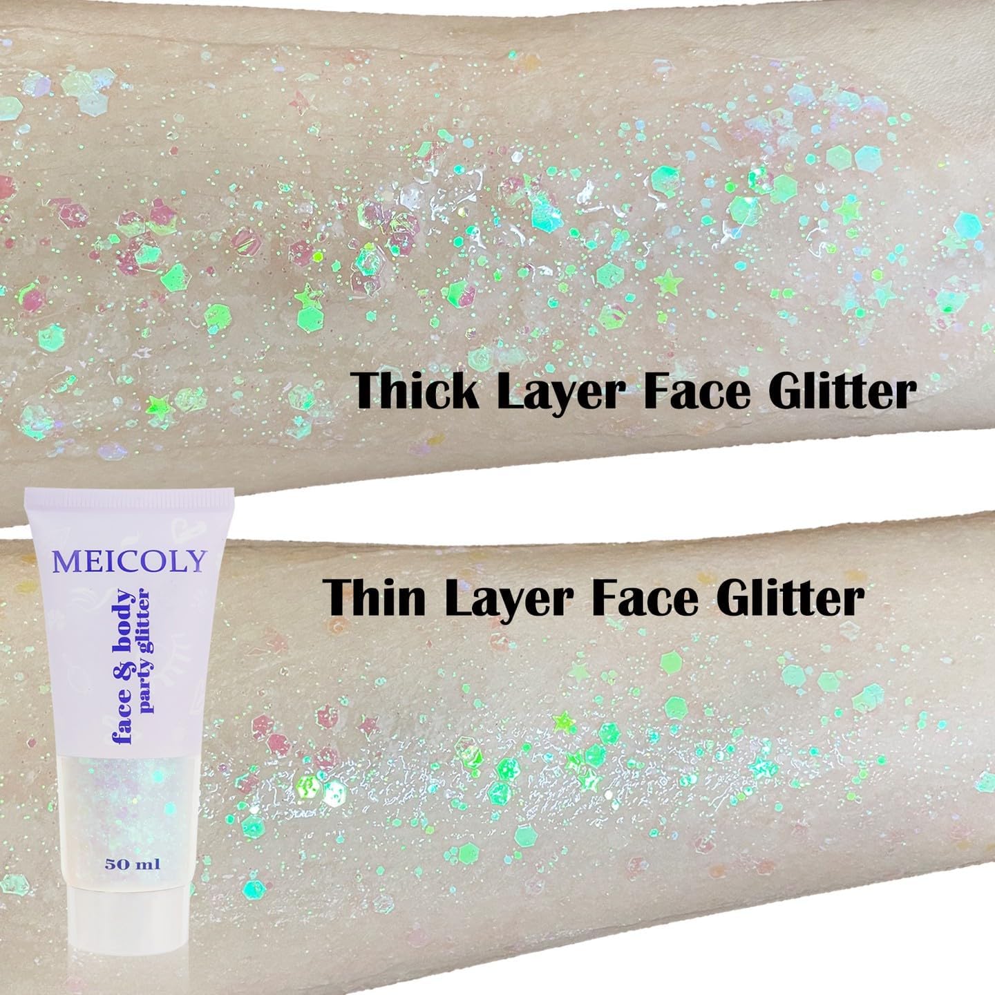 50ml Clear White Body & Face Glitter Gel - Chunky Sparkling Rave & Festival Accessory, Mermaid Sequins for Hair, Halloween