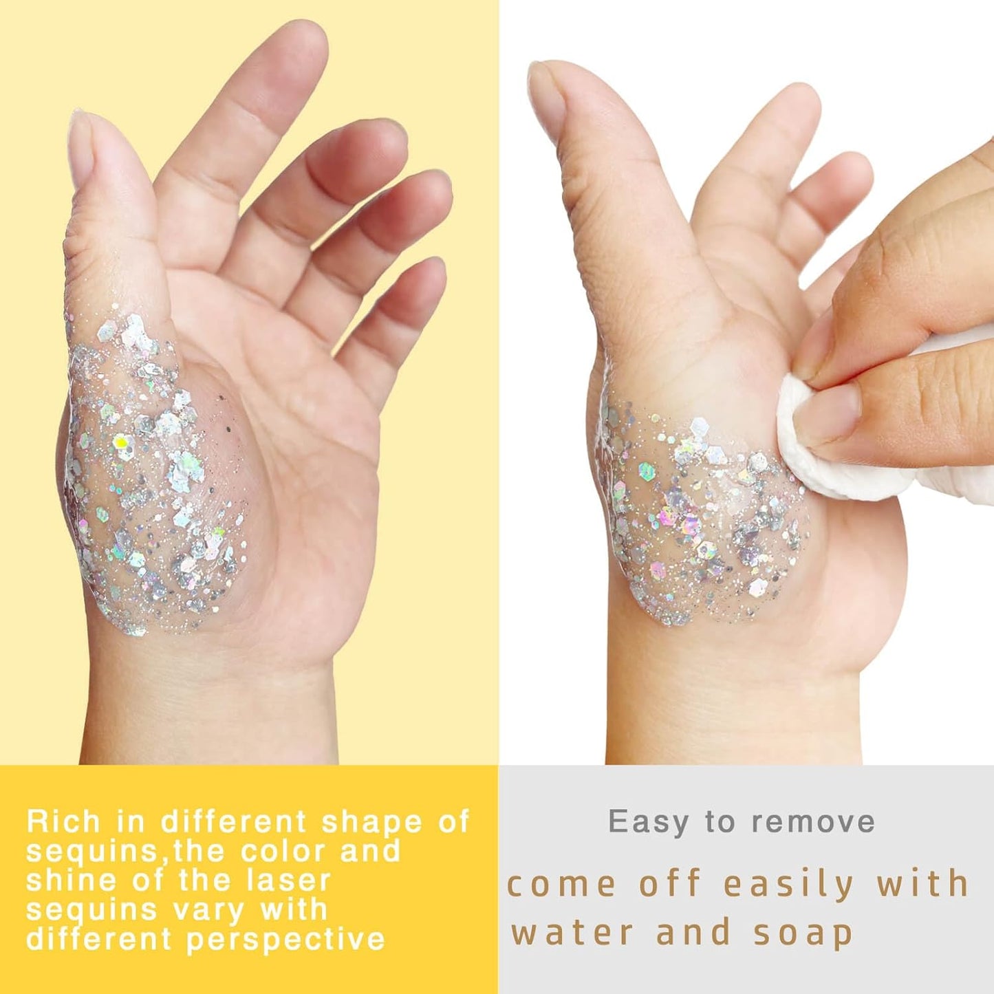 50ml Clear White Body & Face Glitter Gel - Chunky Sparkling Rave & Festival Accessory, Mermaid Sequins for Hair, Halloween