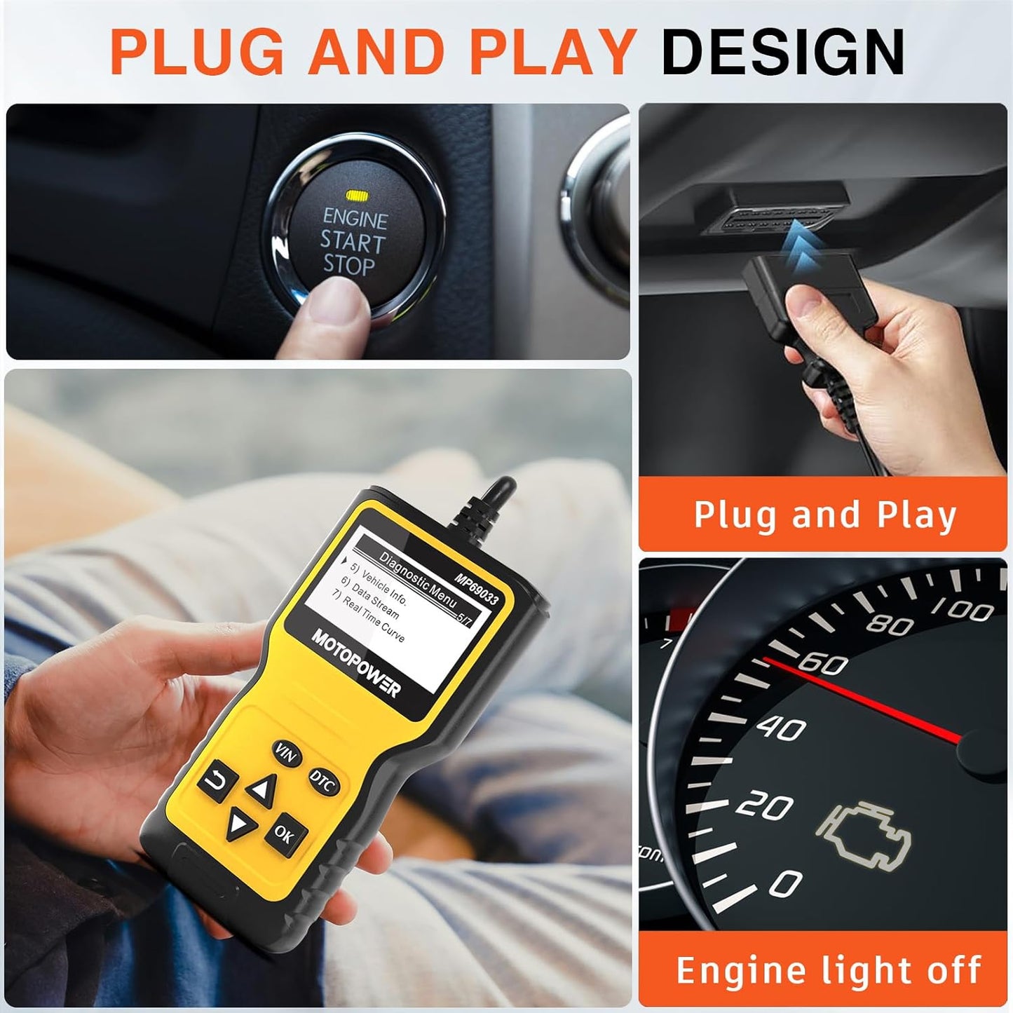 Yellow OBD2 Scanner Code Reader - Engine Fault Diagnostic Tool for OBD II Cars