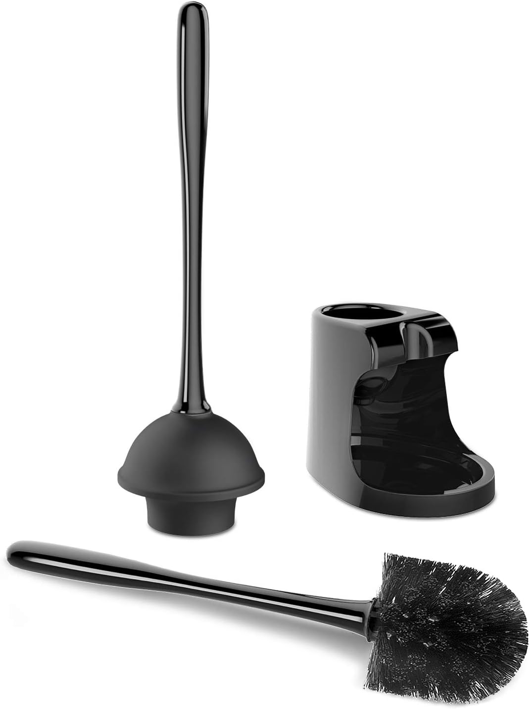 Toilet Plunger and Bowl Brush Combo - Black Bathroom Cleaning Set