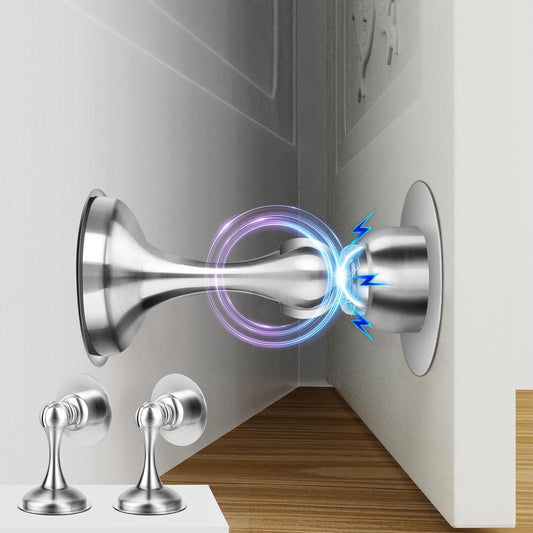 Magnetic Door Stopper - 2 Pack Heavy Duty Stainless Steel Holder with No-Drill 3M Adhesive