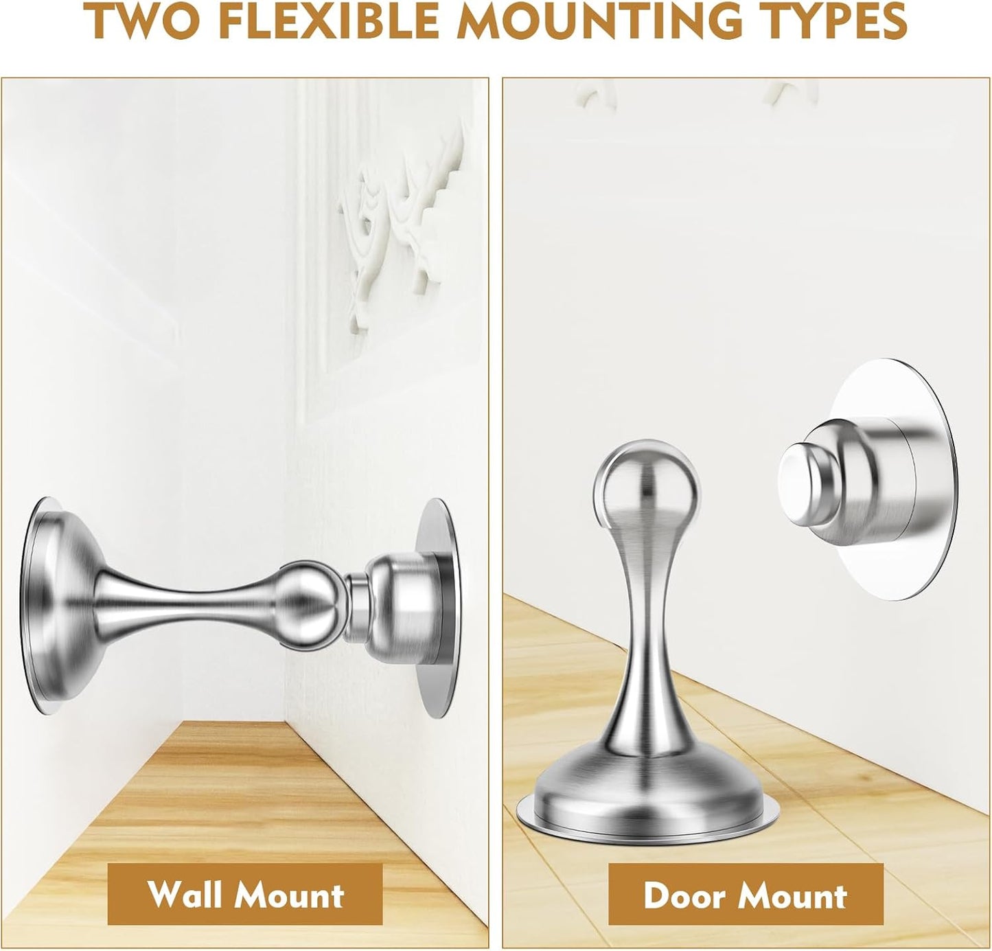 Magnetic Door Stopper - 2 Pack Heavy Duty Stainless Steel Holder with No-Drill 3M Adhesive