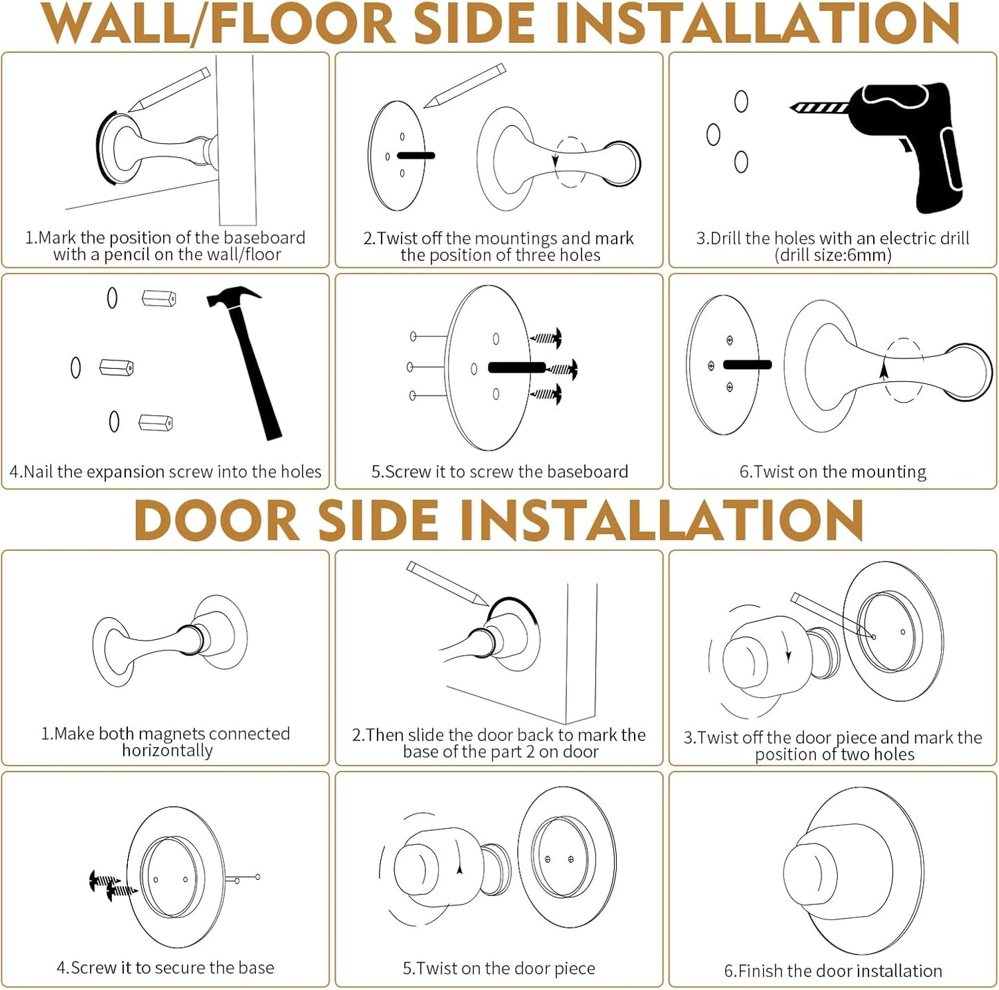 Magnetic Door Stopper - 2 Pack Heavy Duty Stainless Steel Holder with No-Drill 3M Adhesive