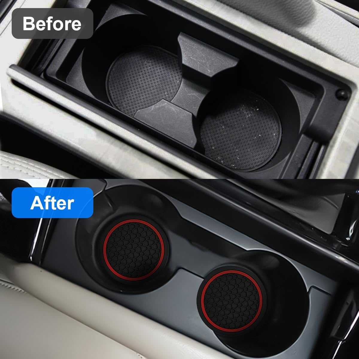 4PCS Car Cup Holder Coasters – 2.75” Non-Slip Auto Mats for Cars, Trucks, RVs (Black/Red)