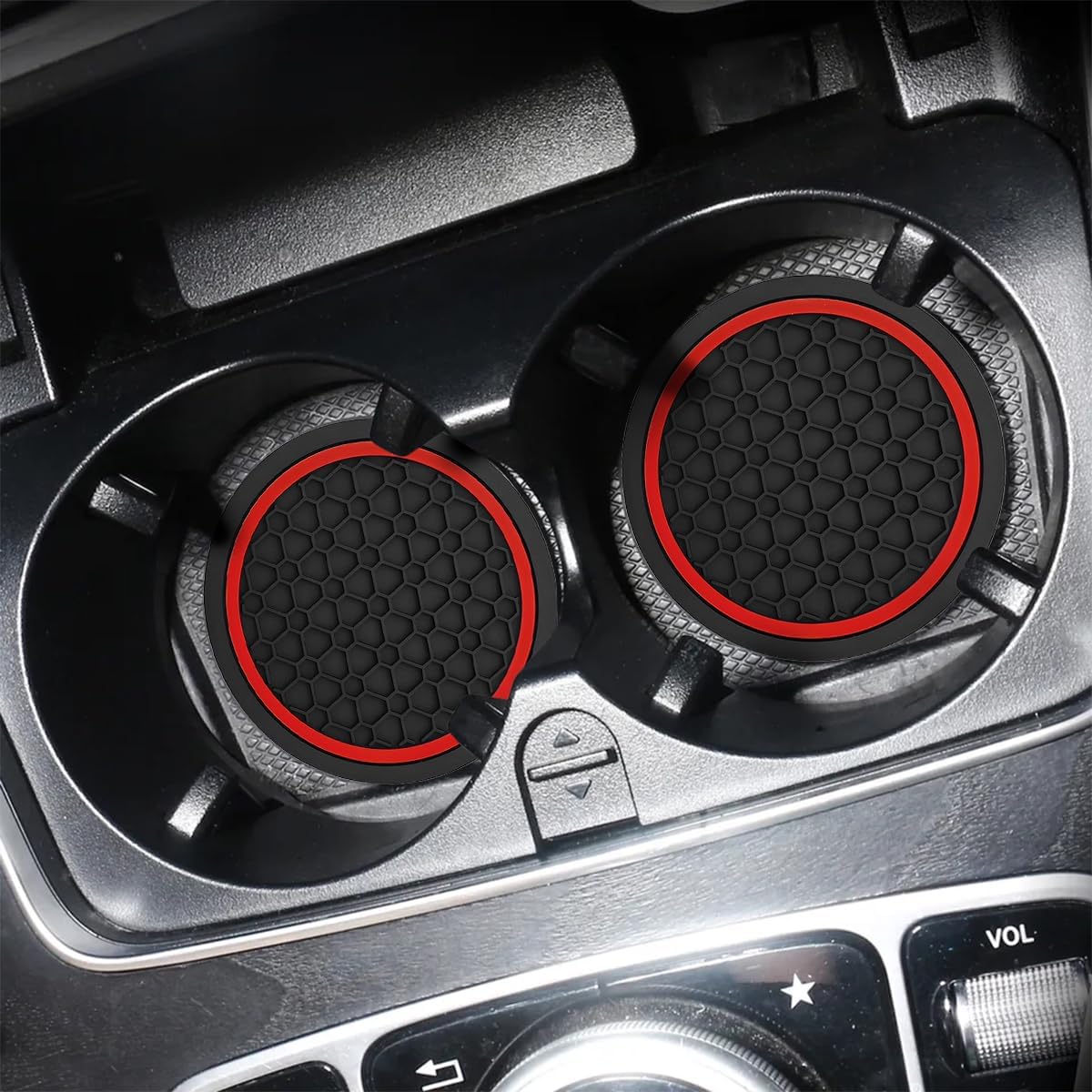 4PCS Car Cup Holder Coasters – 2.75” Non-Slip Auto Mats for Cars, Trucks, RVs (Black/Red)