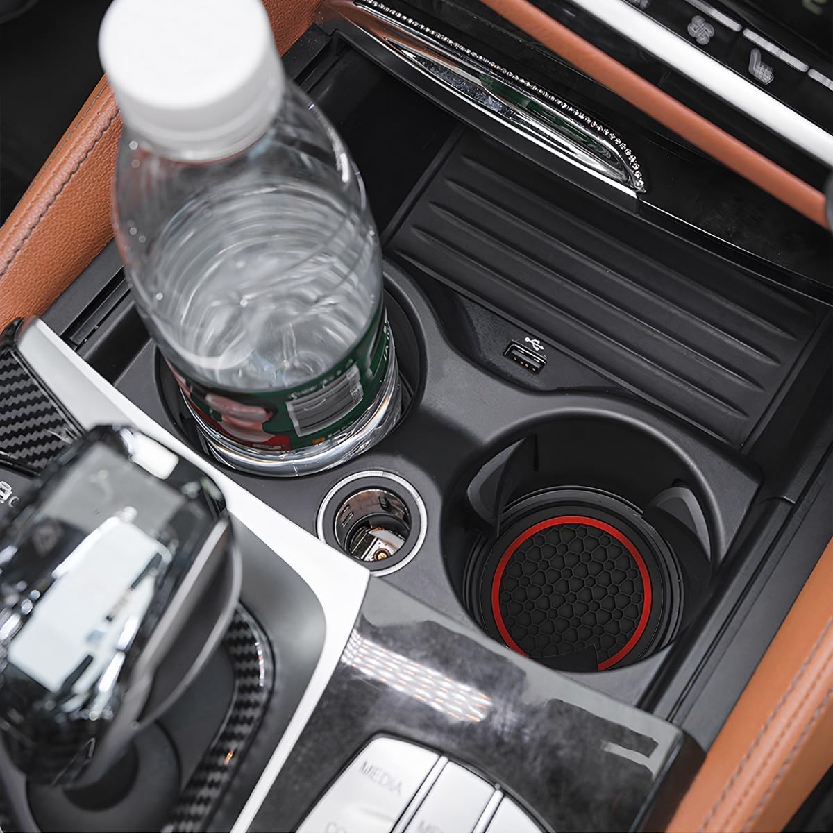 4PCS Car Cup Holder Coasters – 2.75” Non-Slip Auto Mats for Cars, Trucks, RVs (Black/Red)