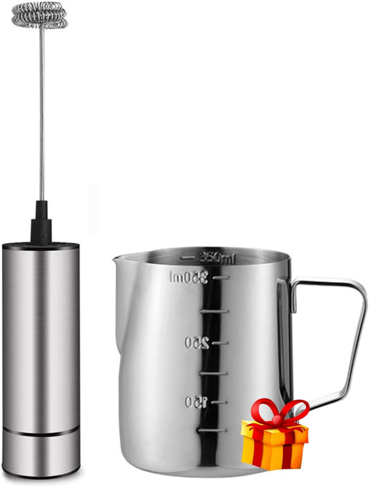 Handheld Battery Operated Milk Frother - Stainless Steel Frappe & Coffee Mixer