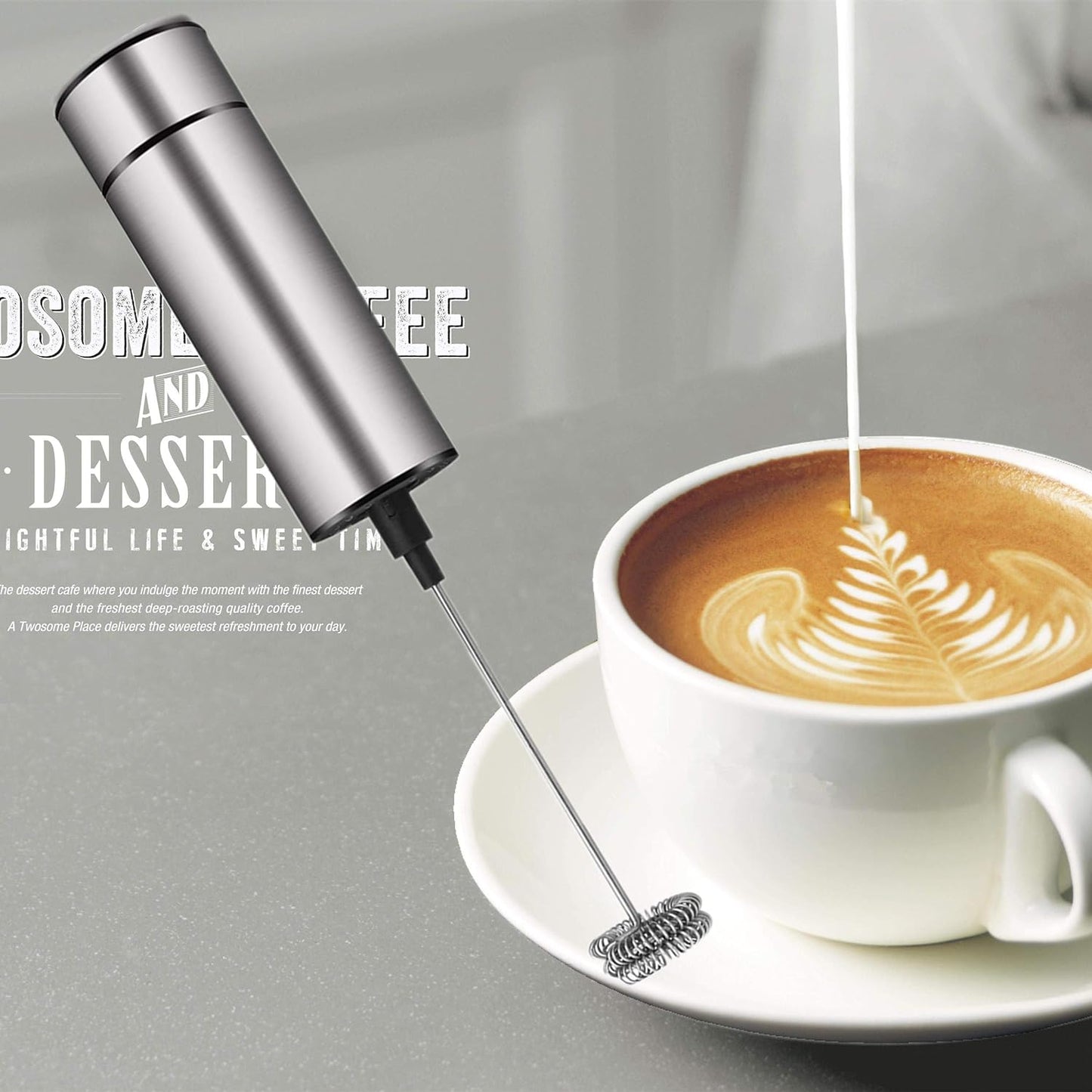 Handheld Battery Operated Milk Frother - Stainless Steel Frappe & Coffee Mixer