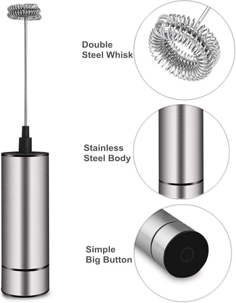 Handheld Battery Operated Milk Frother - Stainless Steel Frappe & Coffee Mixer