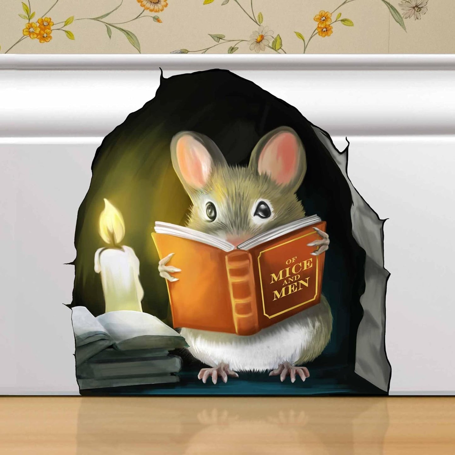 Mouse Reading Book Wall Decal - Cute Kids Room Decor, Classroom, Book Lover