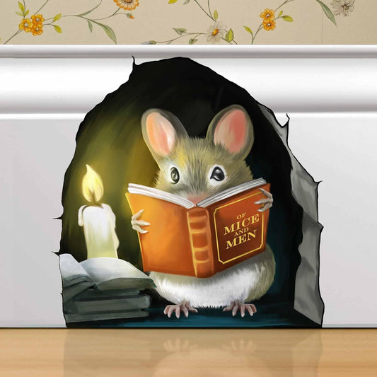 Mouse Reading Book Wall Decal - Cute Kids Room Decor, Classroom, Book Lover