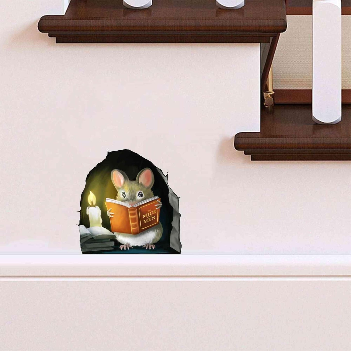 Mouse Reading Book Wall Decal - Cute Kids Room Decor, Classroom, Book Lover