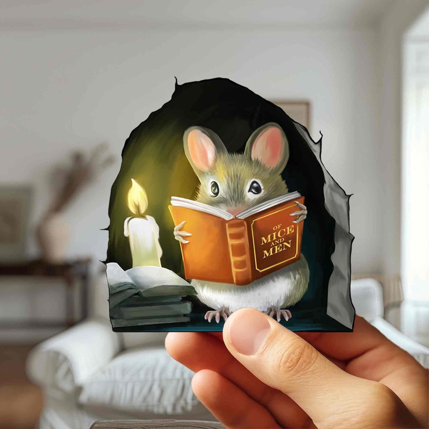 Mouse Reading Book Wall Decal - Cute Kids Room Decor, Classroom, Book Lover