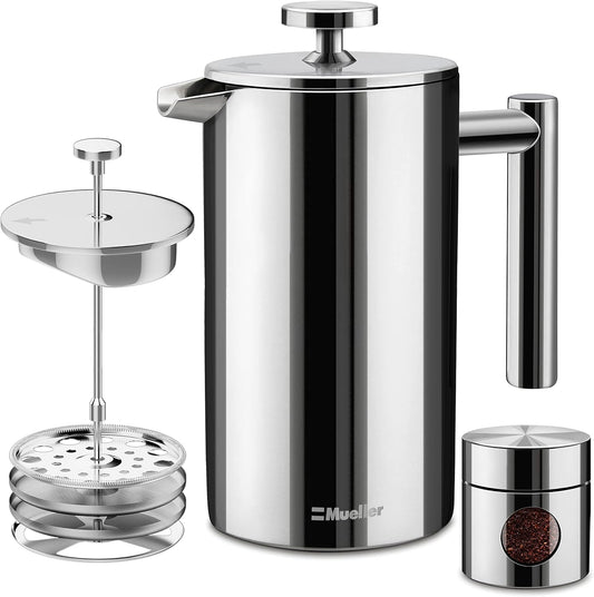 34oz Stainless Steel French Press Coffee Maker – Heat Resistant, Double Insulated, Dishwasher Safe