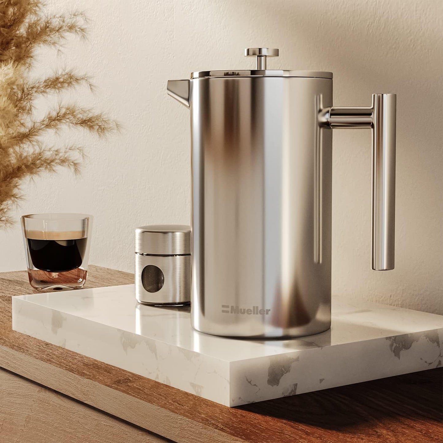 34oz Stainless Steel French Press Coffee Maker – Heat Resistant, Double Insulated, Dishwasher Safe