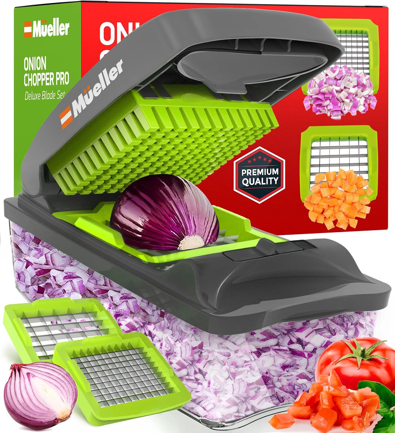 Vegetable Chopper, 30% Heavier Duty Vegetable Slicer, Onion Chopper with Container