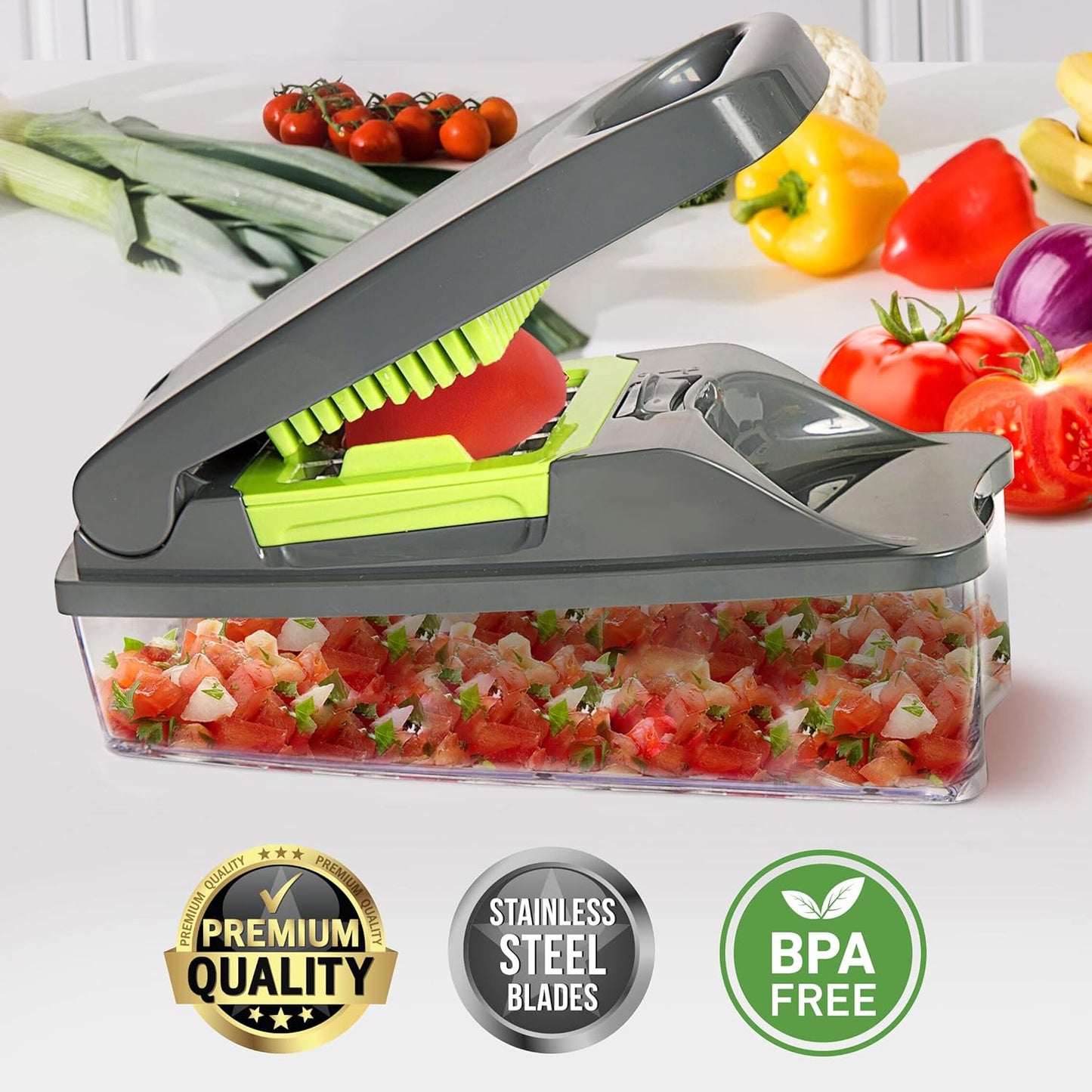 Vegetable Chopper, 30% Heavier Duty Vegetable Slicer, Onion Chopper with Container