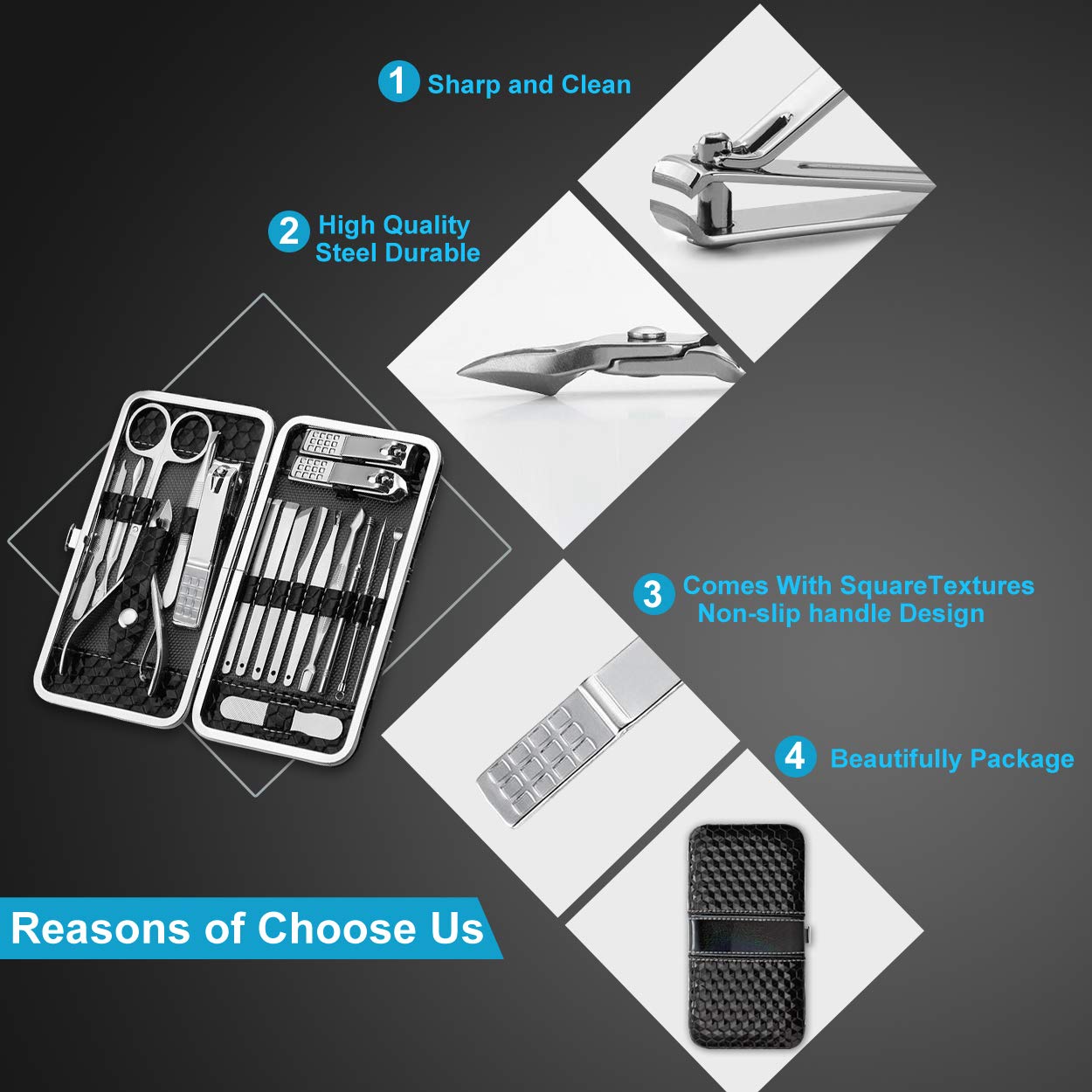 18-Piece Stainless Steel Nail Clippers & Grooming Kit with Travel Case