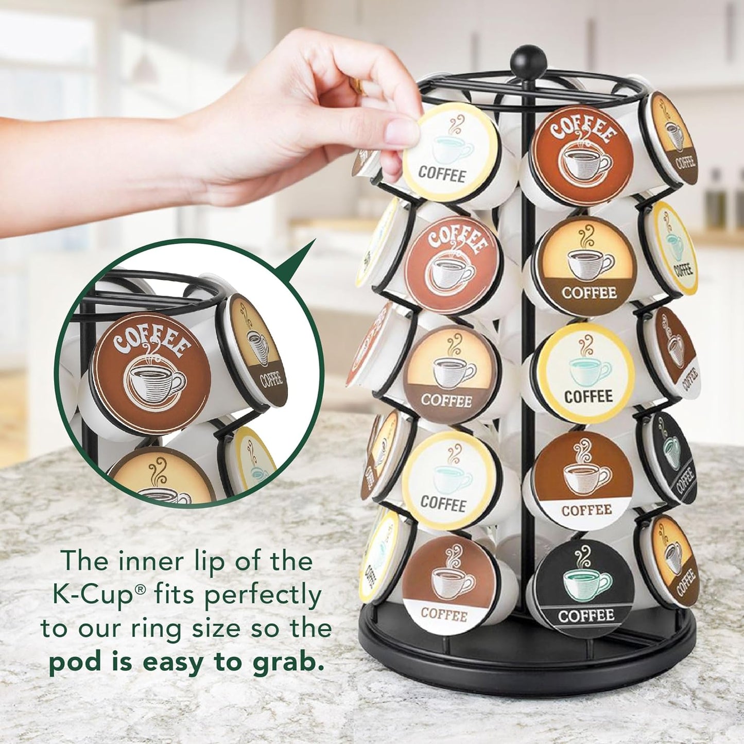 Nifty 35 K-Cup Holder Carousel - 360° Spinning Coffee Pod Organizer, Black