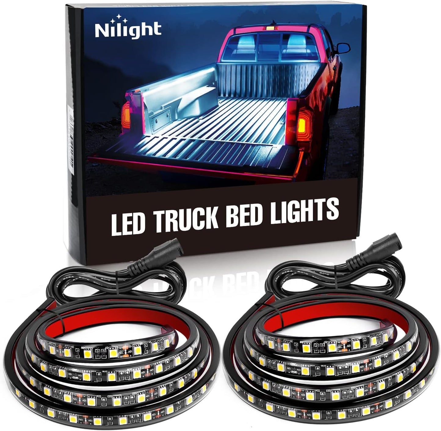 2PCS 60" LED Bed Strip Light Kit – 180 LEDs with Waterproof On/Off Switch, Blade Fuse, 2-Way Splitter & Extension Cable for Cargo