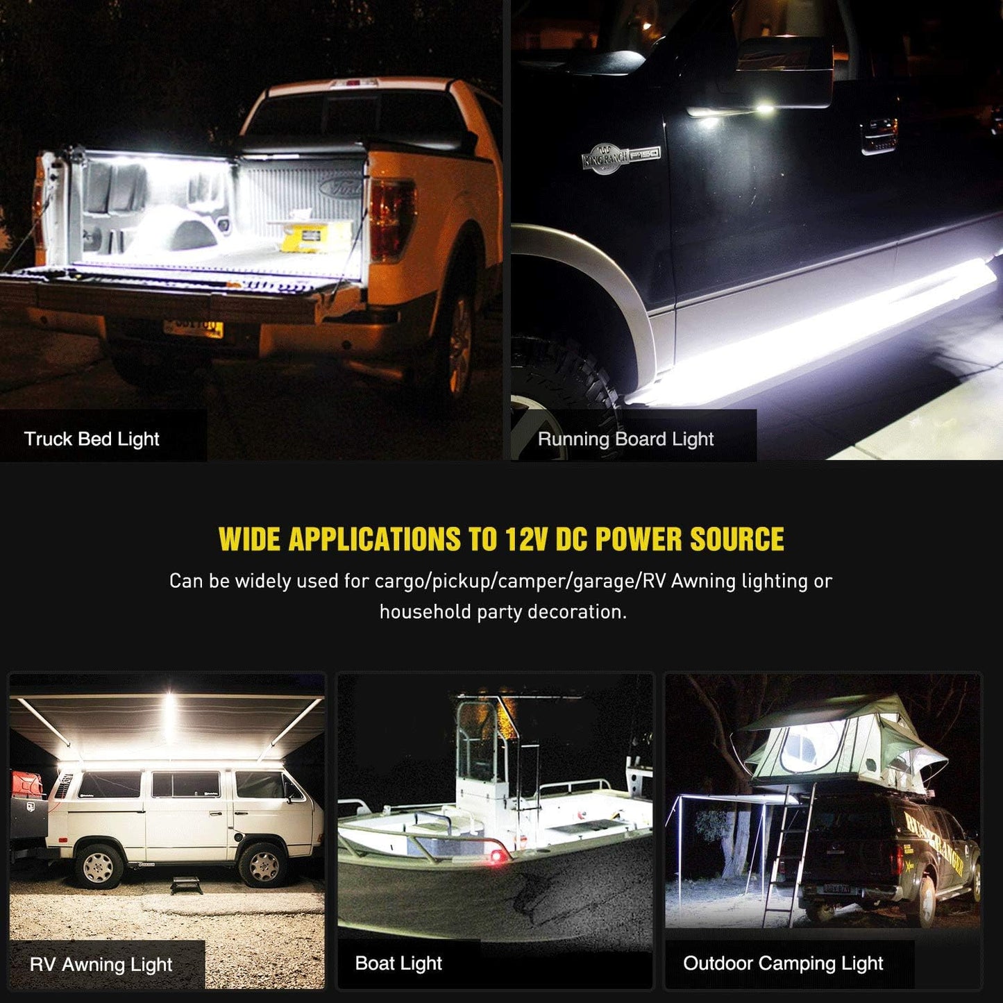 2PCS 60" LED Bed Strip Light Kit – 180 LEDs with Waterproof On/Off Switch, Blade Fuse, 2-Way Splitter & Extension Cable for Cargo