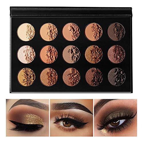 15-Shade Nude Gold Eyeshadow Palette – Matte & Shimmer, Long-Lasting, Travel Size