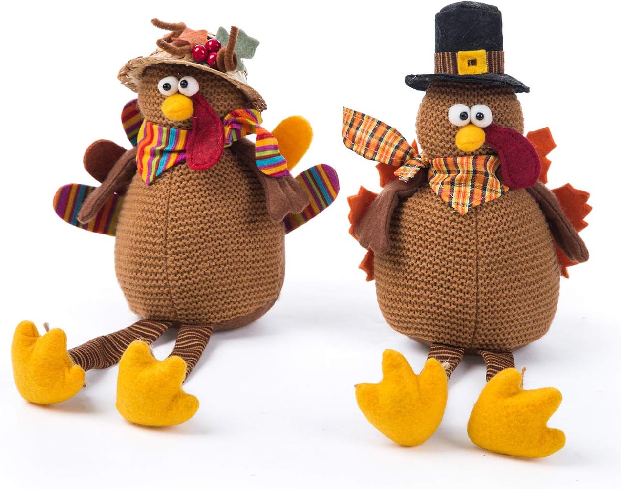 2-Pack Handmade Stuffed Turkey Dolls – Thanksgiving Tabletop Decorations for Fall Home Decor