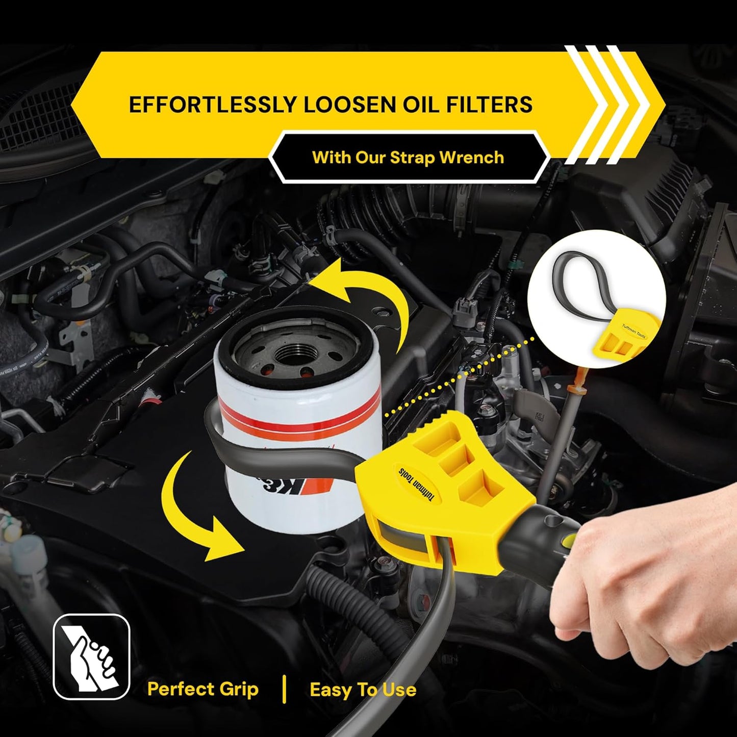 2-Piece Adjustable Oil Filter Wrench Set, Rubber Strap Wrenches for 4-6 Inch Tight Spaces, Ideal for Mechanics & Plumbing