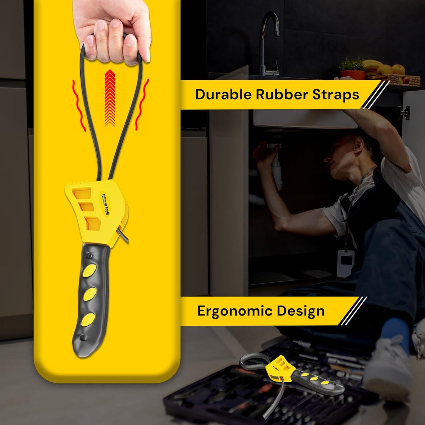 2-Piece Adjustable Oil Filter Wrench Set, Rubber Strap Wrenches for 4-6 Inch Tight Spaces, Ideal for Mechanics & Plumbing