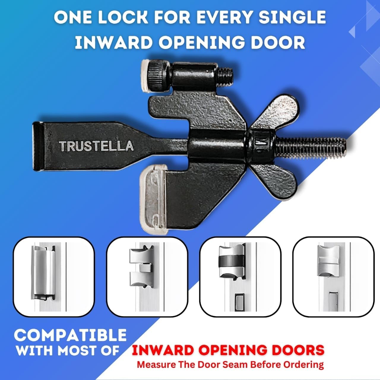 Heavy-Duty Portable Door Lock, Stainless Steel Security for Home, Travel, Hotel, Apartment - Includes Silicone Protector Caps (Black)