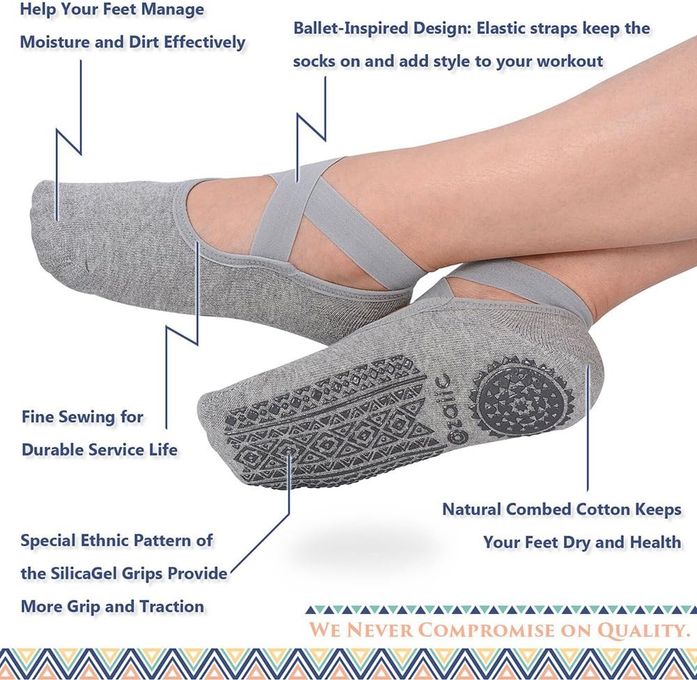 Non-Slip Yoga Socks for Women – Grips & Straps for Pilates, Barre, Ballet & Dance Workouts