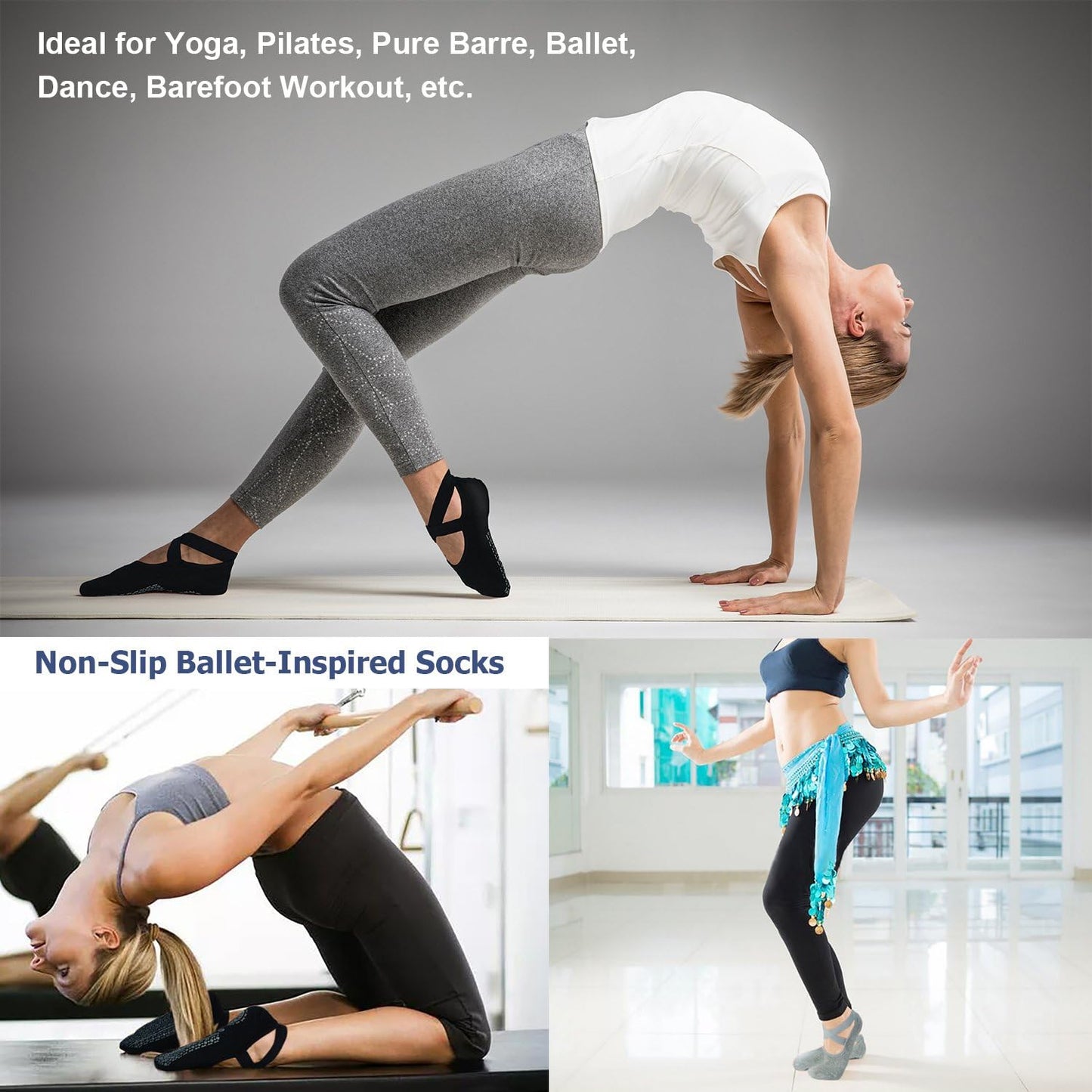 Non-Slip Yoga Socks for Women – Grips & Straps for Pilates, Barre, Ballet & Dance Workouts