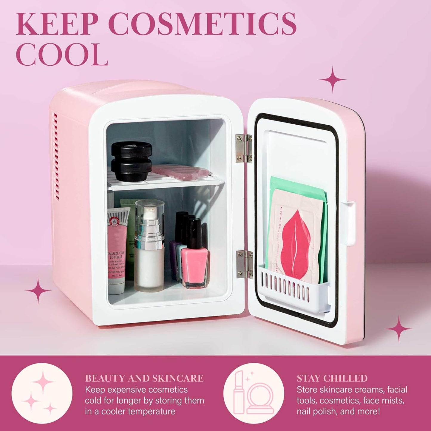 4L Mini Beauty Fridge - Pink, LED Mirror, Cooling & Warming