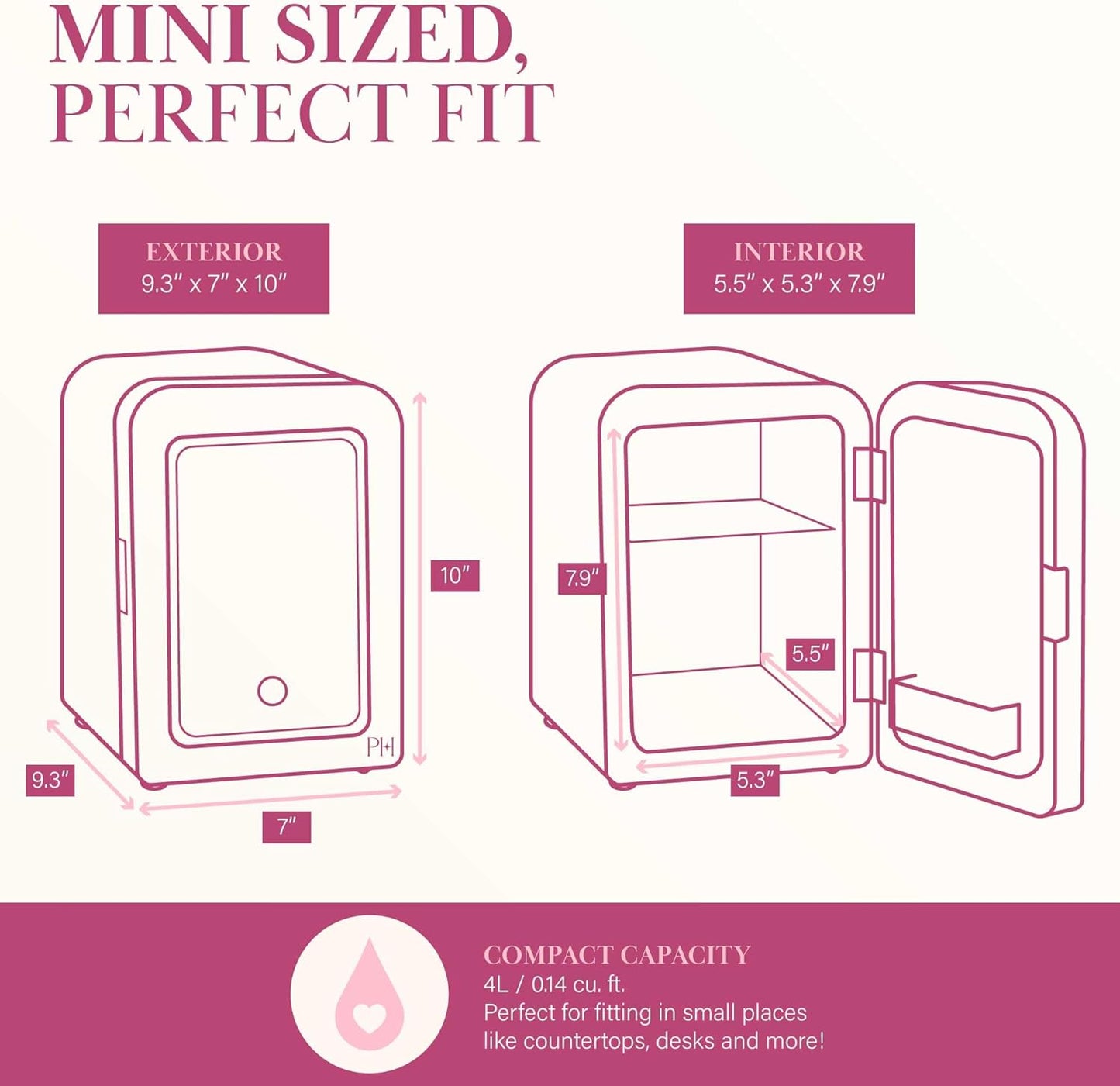 4L Mini Beauty Fridge - Pink, LED Mirror, Cooling & Warming