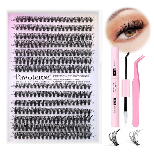 DIY Lash Extension Kit - 280pcs Lash Clusters, 9-16mm 30D 40D with Bond, Seal & Tweezers