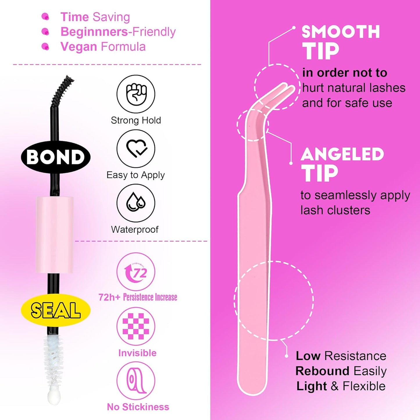 DIY Lash Extension Kit - 280pcs Lash Clusters, 9-16mm 30D 40D with Bond, Seal & Tweezers