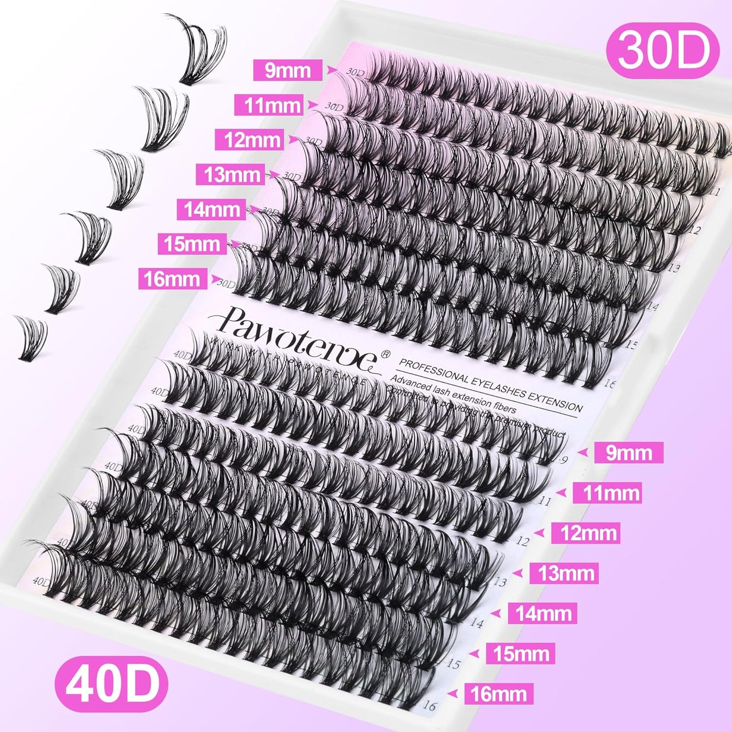 DIY Lash Extension Kit - 280pcs Lash Clusters, 9-16mm 30D 40D with Bond, Seal & Tweezers