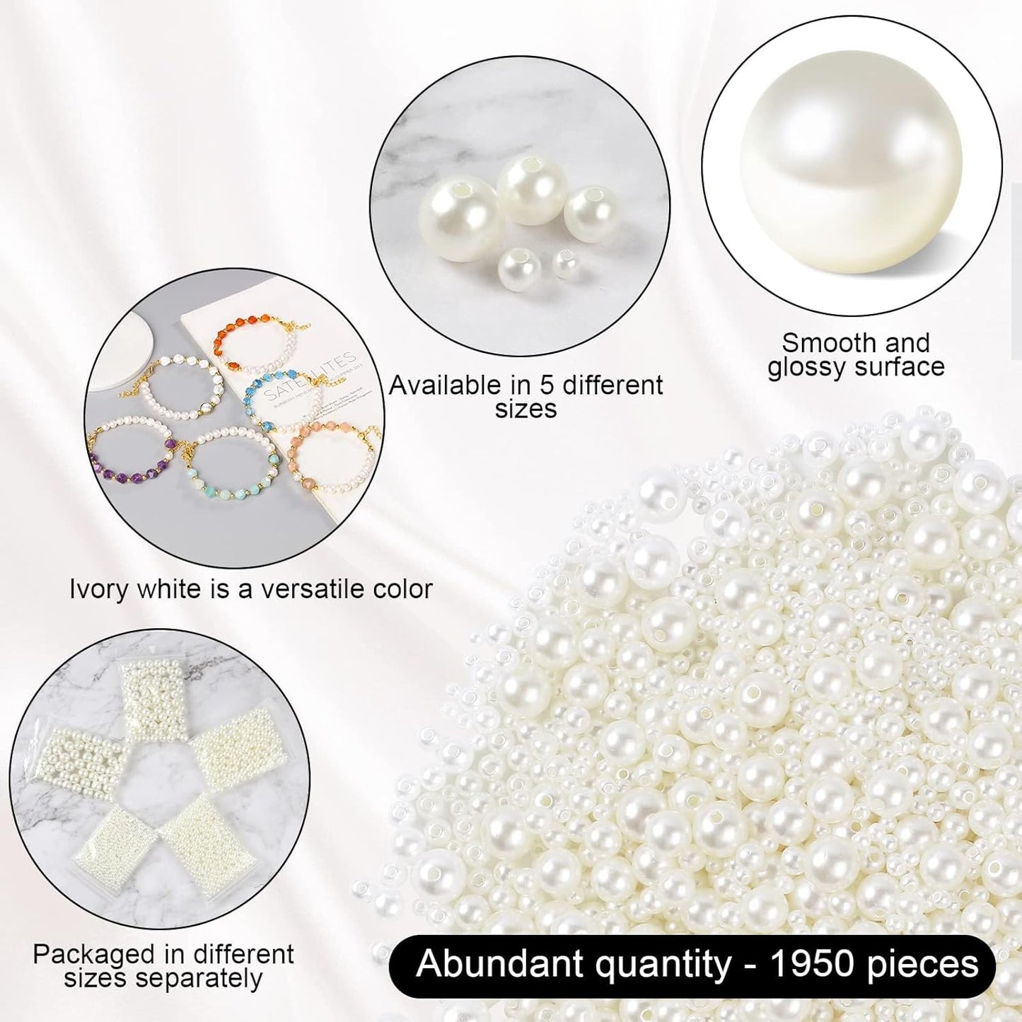 1950-Piece Pearl Beads Set – 5 Sizes for Jewelry Making, Crafts & DIY Decor