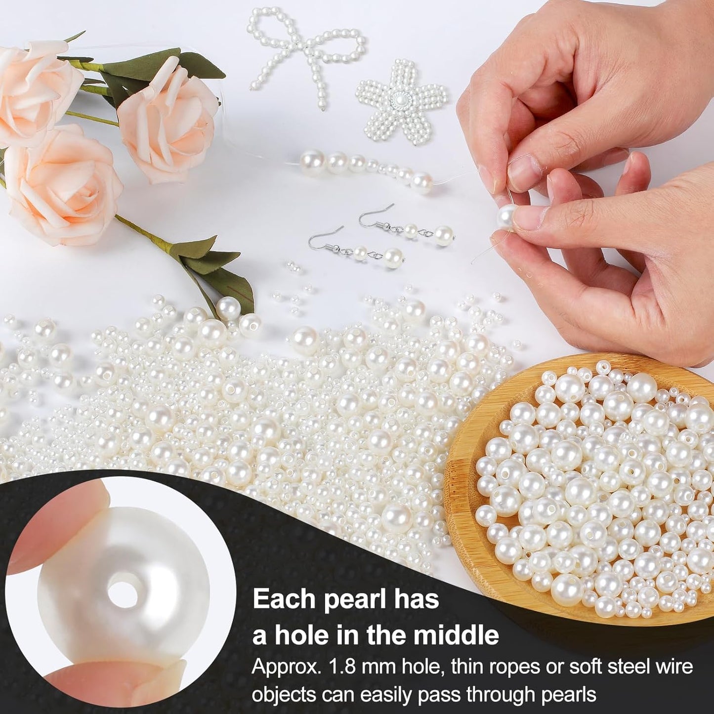 1950-Piece Pearl Beads Set – 5 Sizes for Jewelry Making, Crafts & DIY Decor