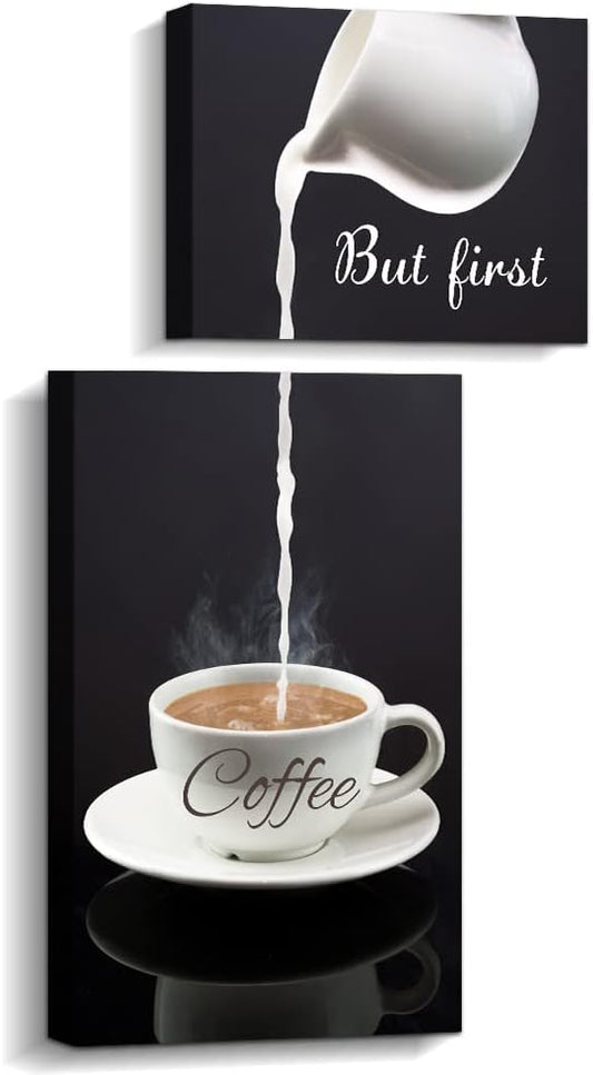 But First Coffee Sign - Art Coffee Bar Wall Decor for Kitchen, Modern Home Canvas Wall Art for Dining Room