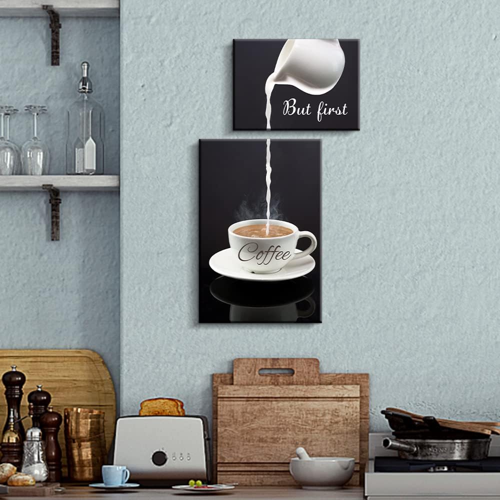But First Coffee Sign - Art Coffee Bar Wall Decor for Kitchen, Modern Home Canvas Wall Art for Dining Room
