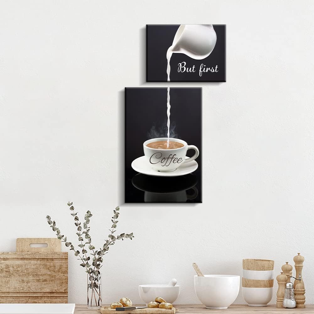 But First Coffee Sign - Art Coffee Bar Wall Decor for Kitchen, Modern Home Canvas Wall Art for Dining Room