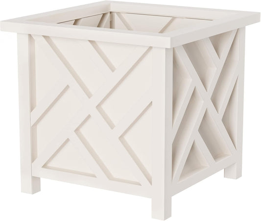 Lattice Planter Box – 14.75'' Outdoor Flower Pot for Patio, Porch, or Garden Decor