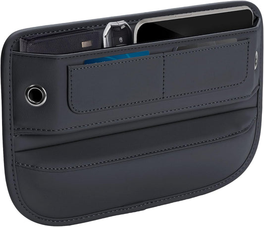 Leather Car Seat Gap Filler – Universal Organizer with Card Slots (Black)