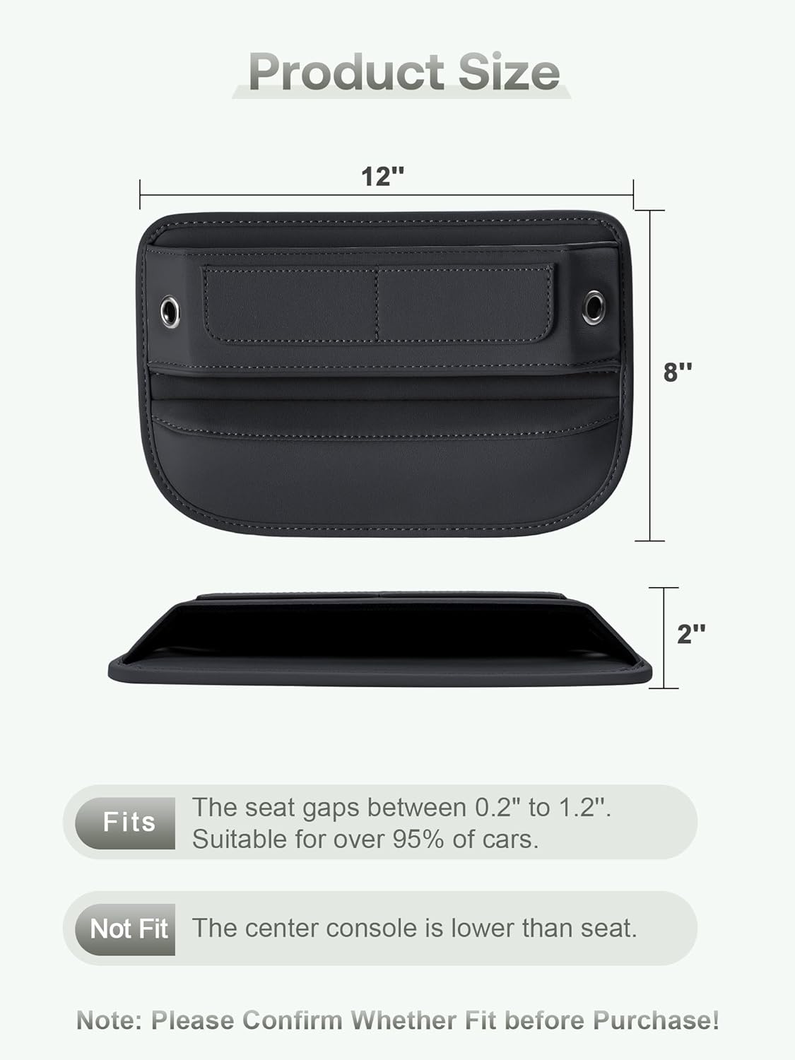 Leather Car Seat Gap Filler – Universal Organizer with Card Slots (Black)